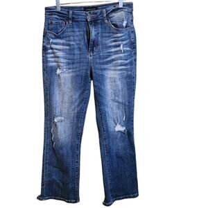 Distressed Risen Jeans Size 7 / 28 Style # RDP1268 Medium Wash Boot Cut BOHO